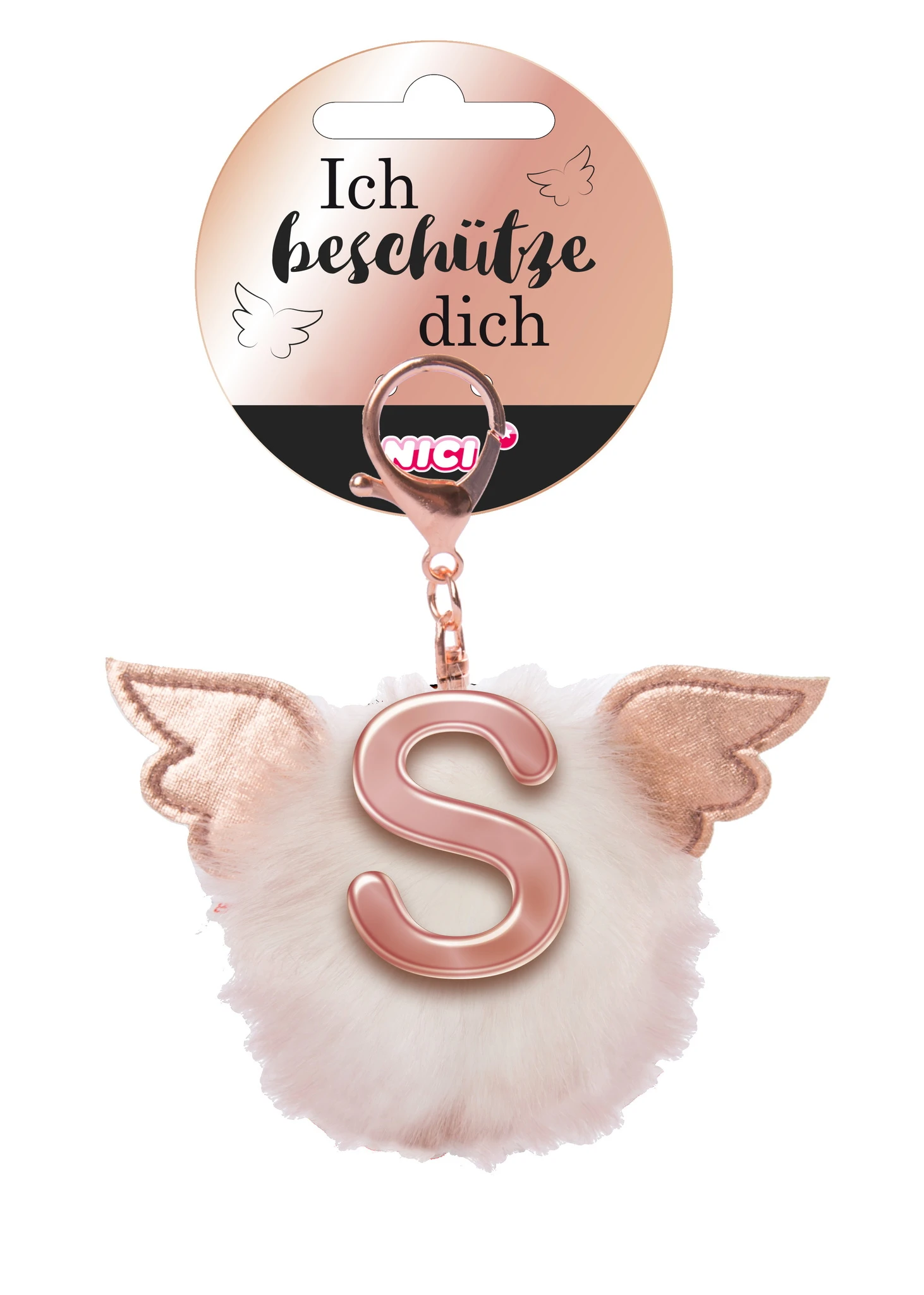 Nici 46987 Taschenanhänger Schutzbommel Mit Flügeln + Pompon Metallbuchstabe S 1 Nici 46987 Taschenanhänger Schutzbommel Mit Flügeln + Pompon Metallbuchstabe S