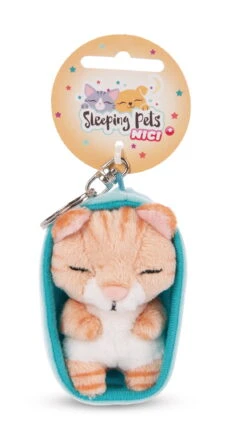Nici 48837 Schlüsselanhänger Sleeping Pets 10cm Plüsch - Katze Braun Getigert